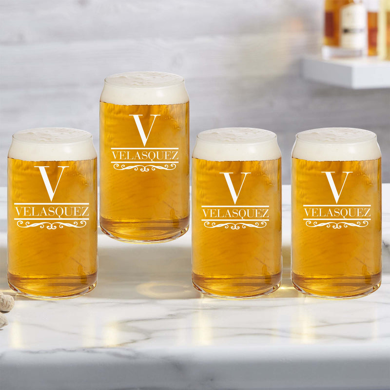 Elegant Last Name Personalized Beer Glass Set