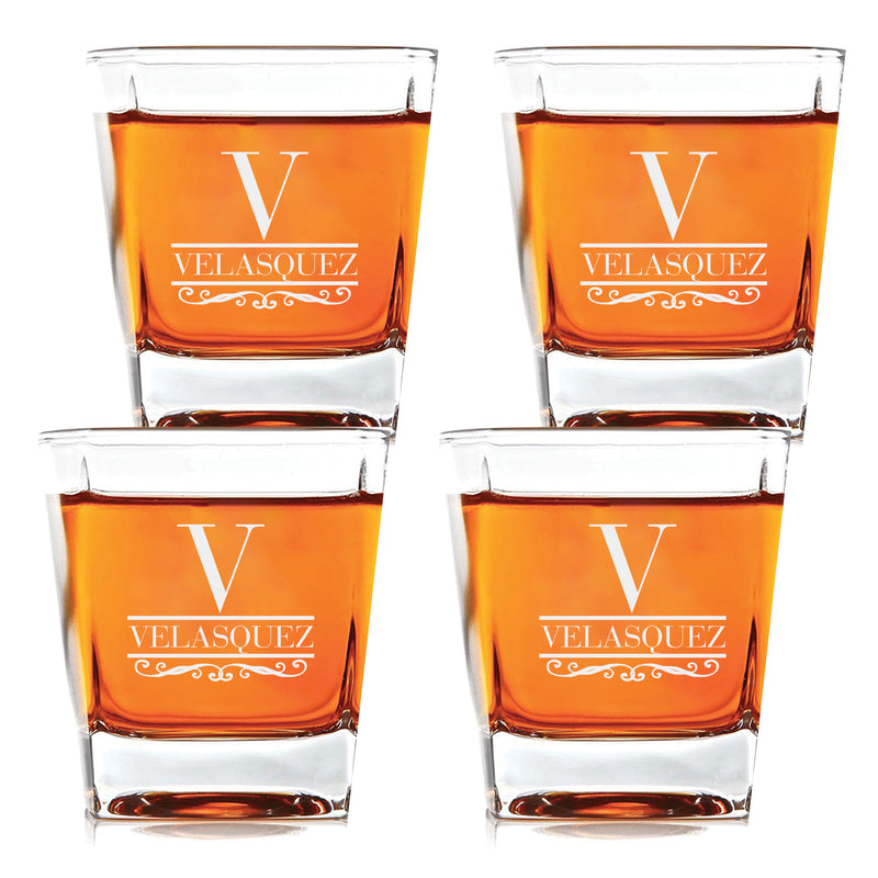 Customized Elegant Last Name Scotch Glass Set of 4