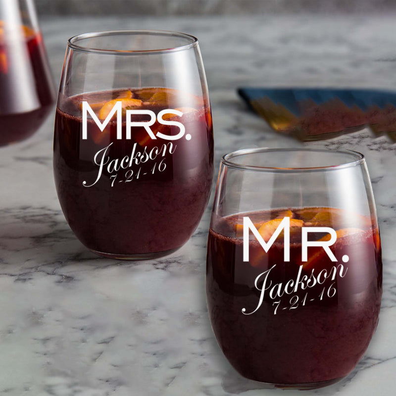 Customized Mr. & Mrs. Cursive Name and Date Glasses