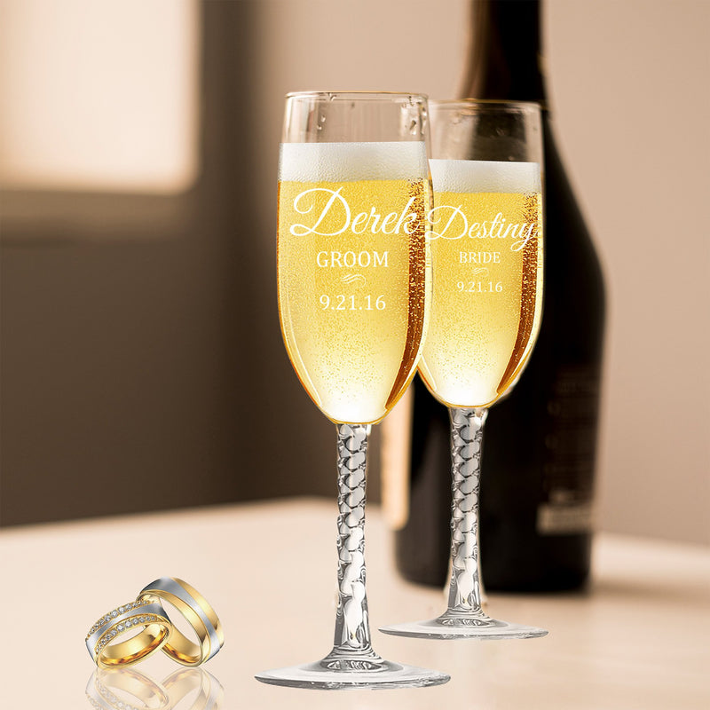Personalized Pair of Bride and Groom Flutes
