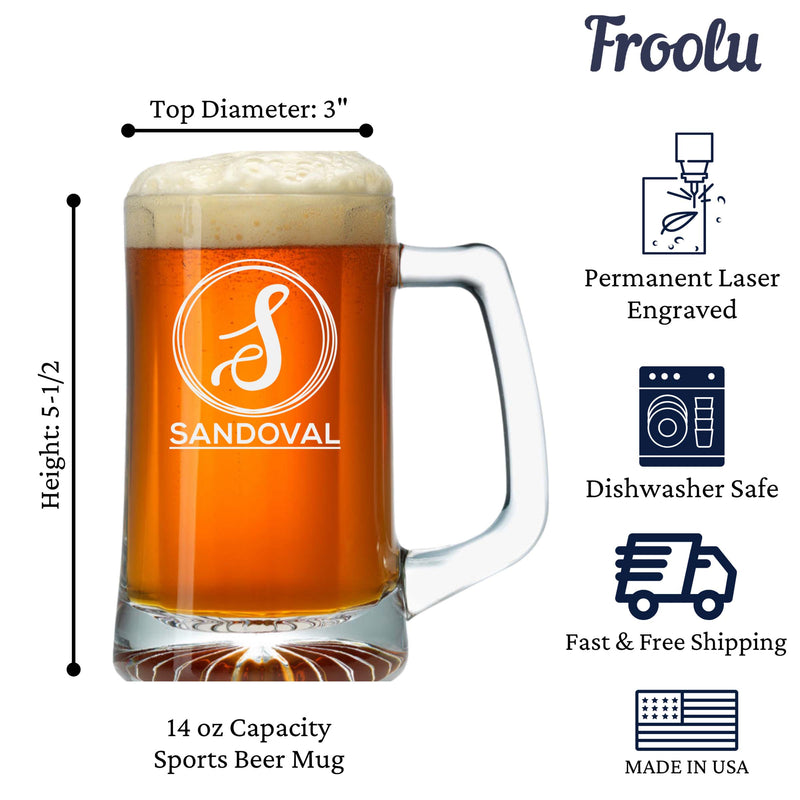 Personalized Circle Initial and Name Beer Mug Set