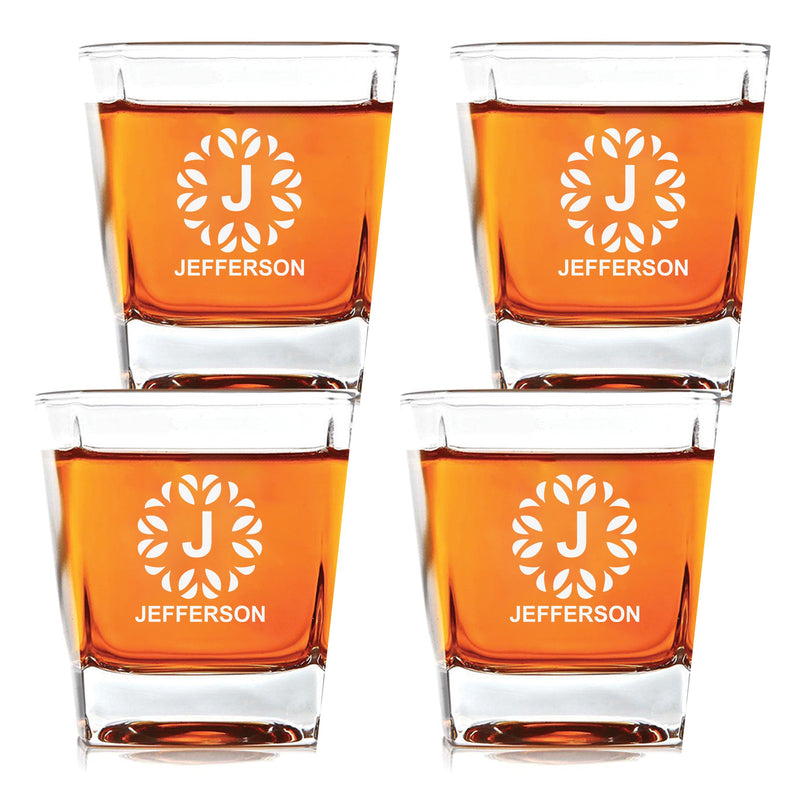 Personalized Unique Initial & Name Scotch Glass Set of 4