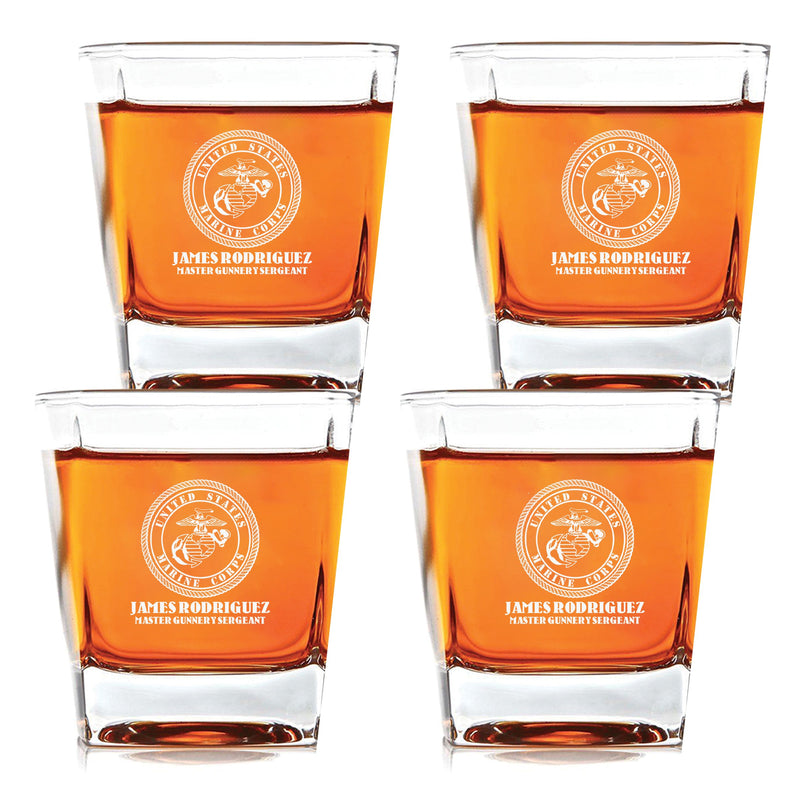Personalized Marine Corps Scotch Glass Set of 4