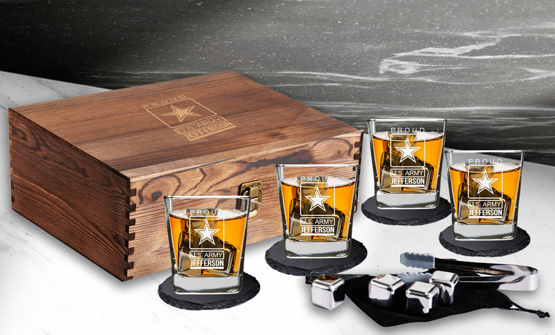 Etched Proud U.S Army Scotch Box Gift Set
