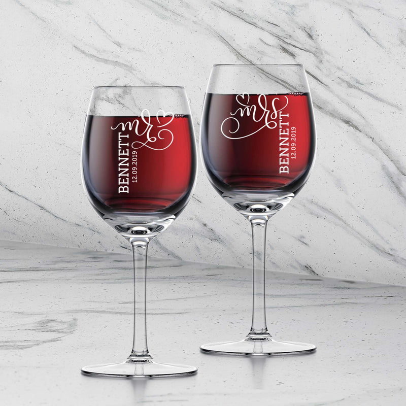 Personalized Mr. & Mrs. Vertical Name & Date Glasses