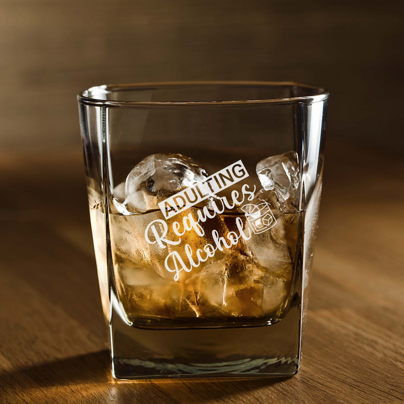 Adulting Requires Alcohol Engraved Scotch Glass