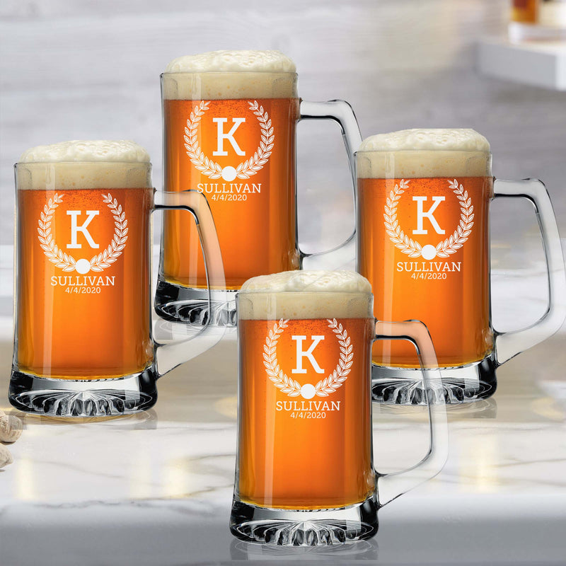 Personalized Leafy Initial & Name Beer Mug Set