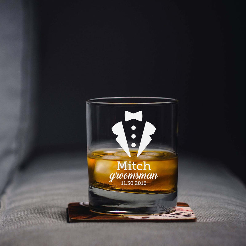 Tuxedo Groomsman Personalized Scotch Glass