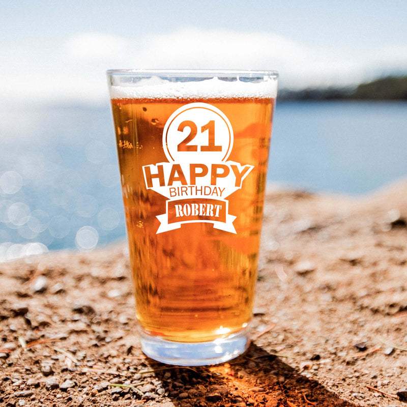 Etched Happy Birthday Beer Glass