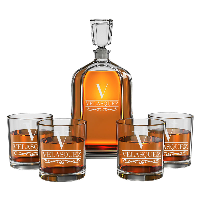 Custom Whiskey Decanter Set w/ 4 Glasses