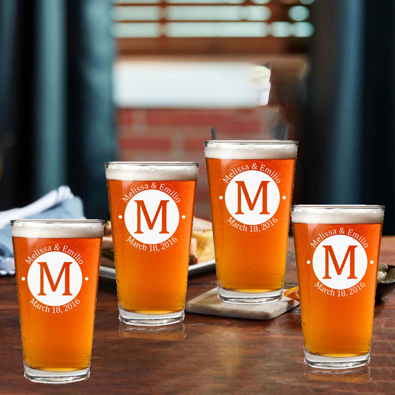 Personalized Monogram Beer Glasses Set