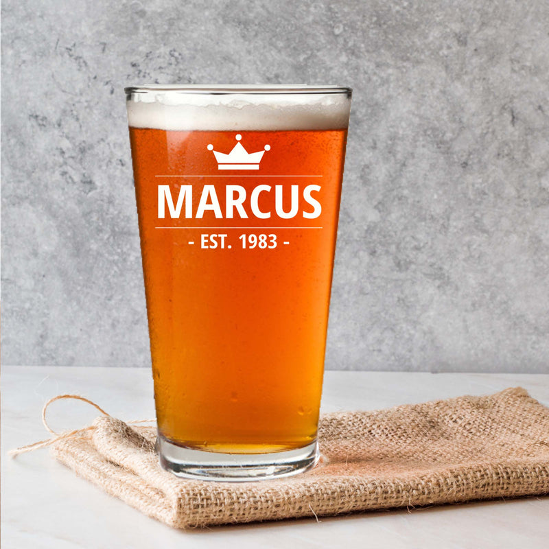 Customized Crown and Name Beer Glass