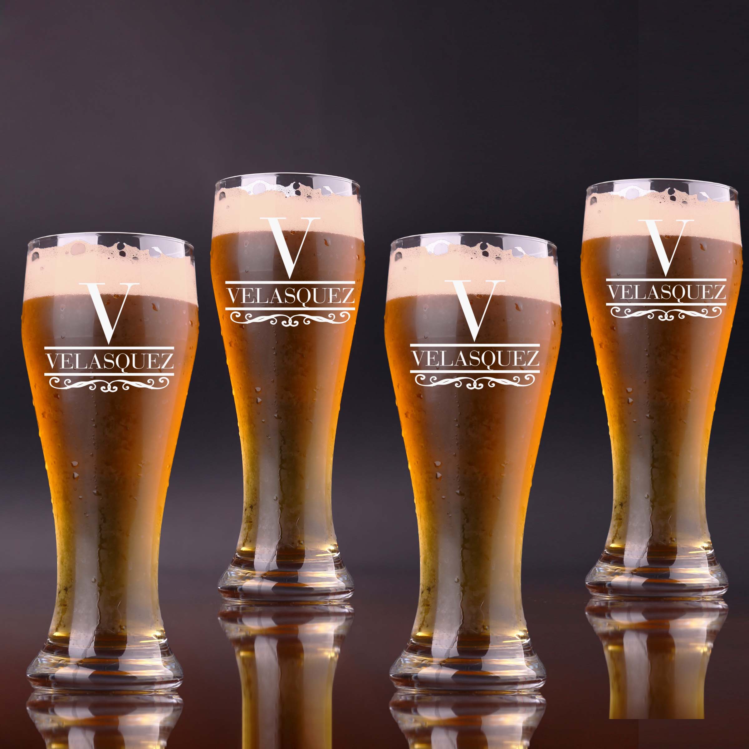 Elegant Last Name Personalized Beer Glass Set