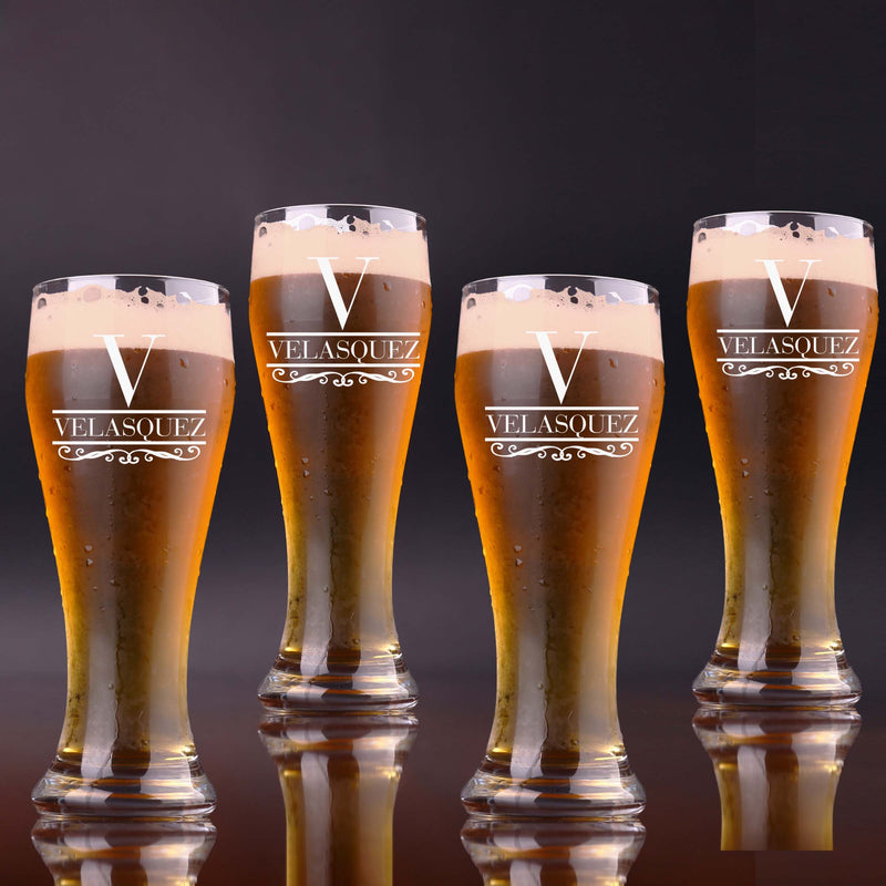 Elegant Last Name Customized Beer Glass Set