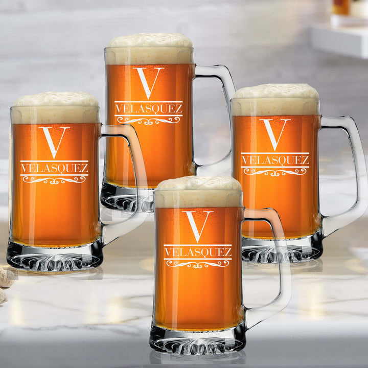 Customized Classy Initial & Last Name Beer Mug Set