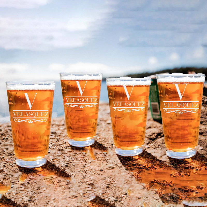 Elegant Last Name Personalized Beer Glass Set