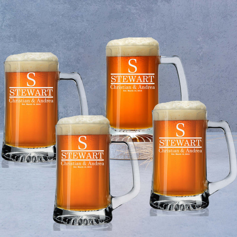 Personalized Simple Initial & Last Name Beer Mug Set