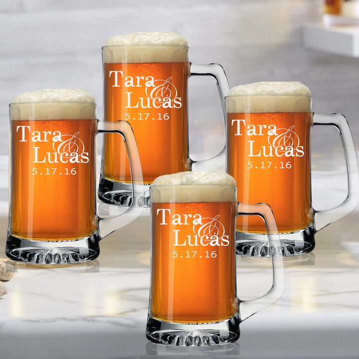 Customized Simple Names & Date Beer Mug Set