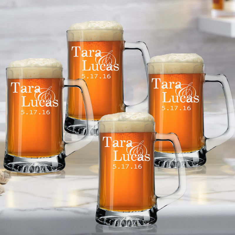 Personalized Simple Names & Date Beer Mug Set
