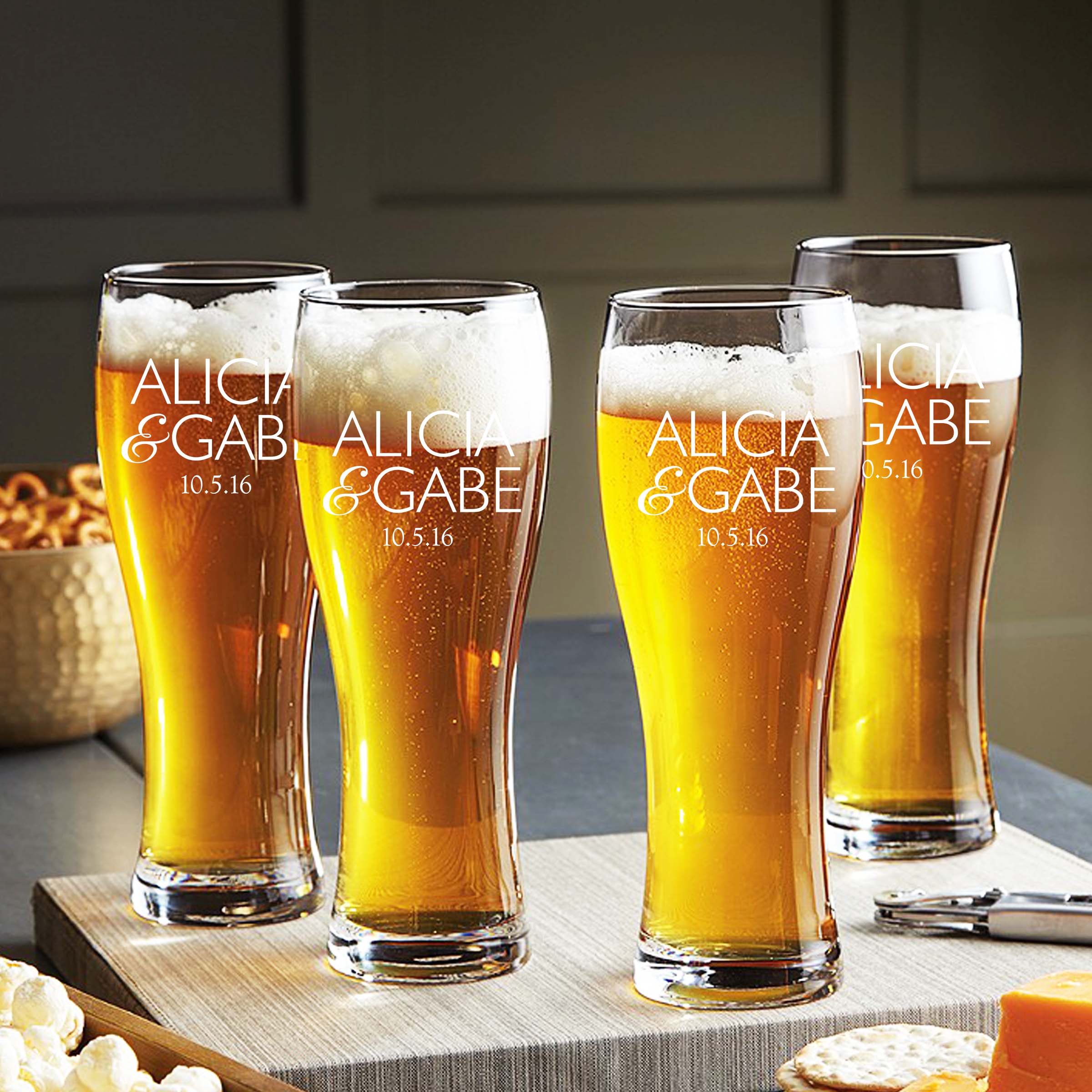 Couples Anniversary Personalized Beer Glass Set