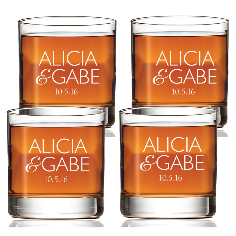 Personalized Couples Anniversary Scotch Glass Set of 4
