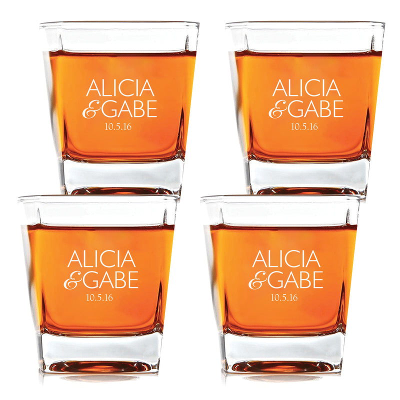 Customized Couples Anniversary Scotch Glass Set of 4