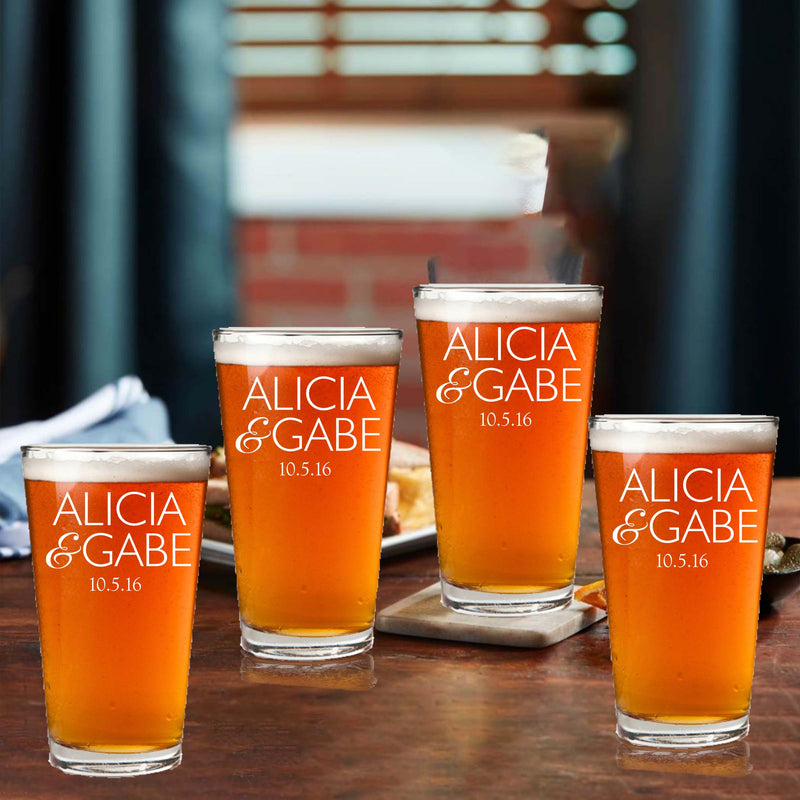 Couples Anniversary Personalized Beer Glass Set