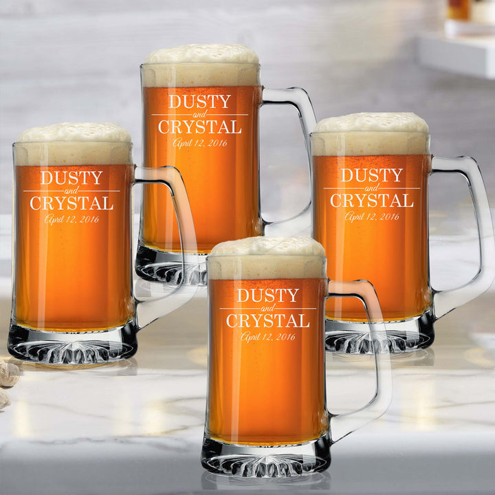 Customized Classy Name & Date Beer Mug Set