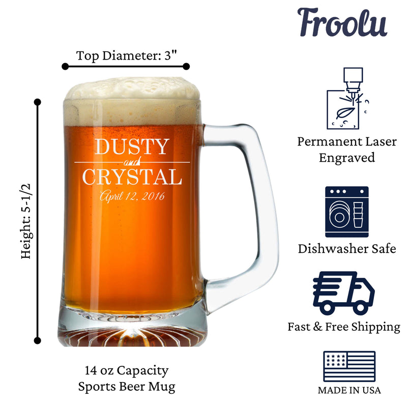 Customized Classy Name & Date Beer Mug Set