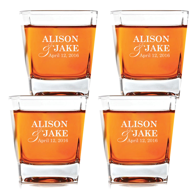 Customized Wedding Date Scotch Glass Set of 4