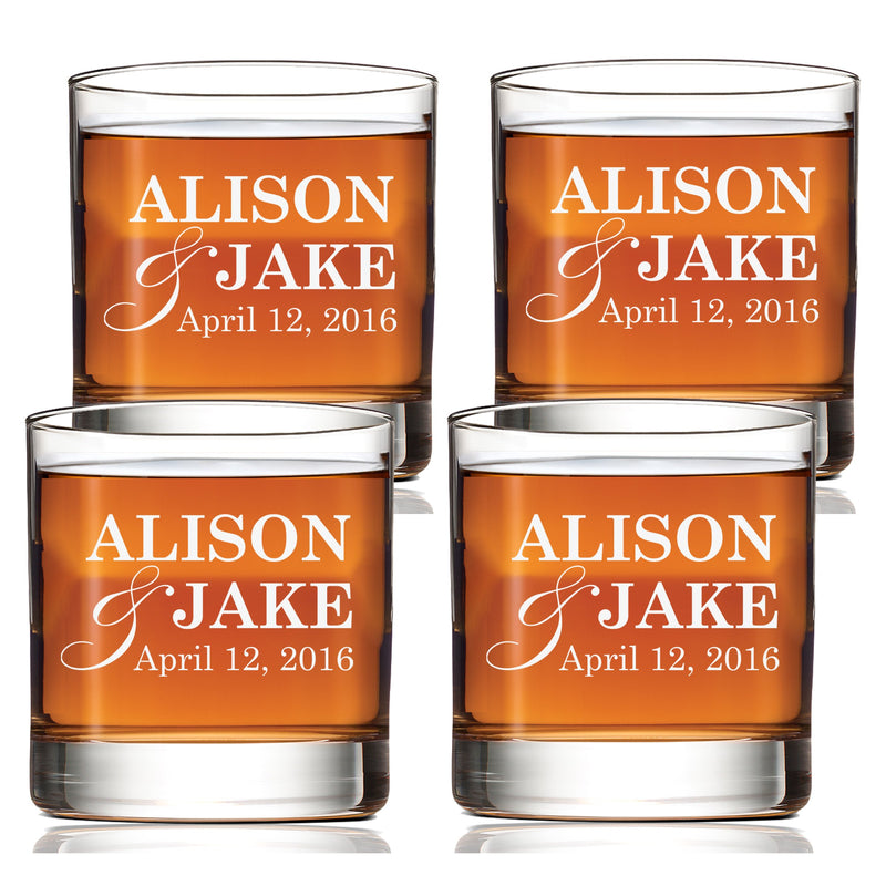 Personalized Wedding Date Scotch Glass Set of 4