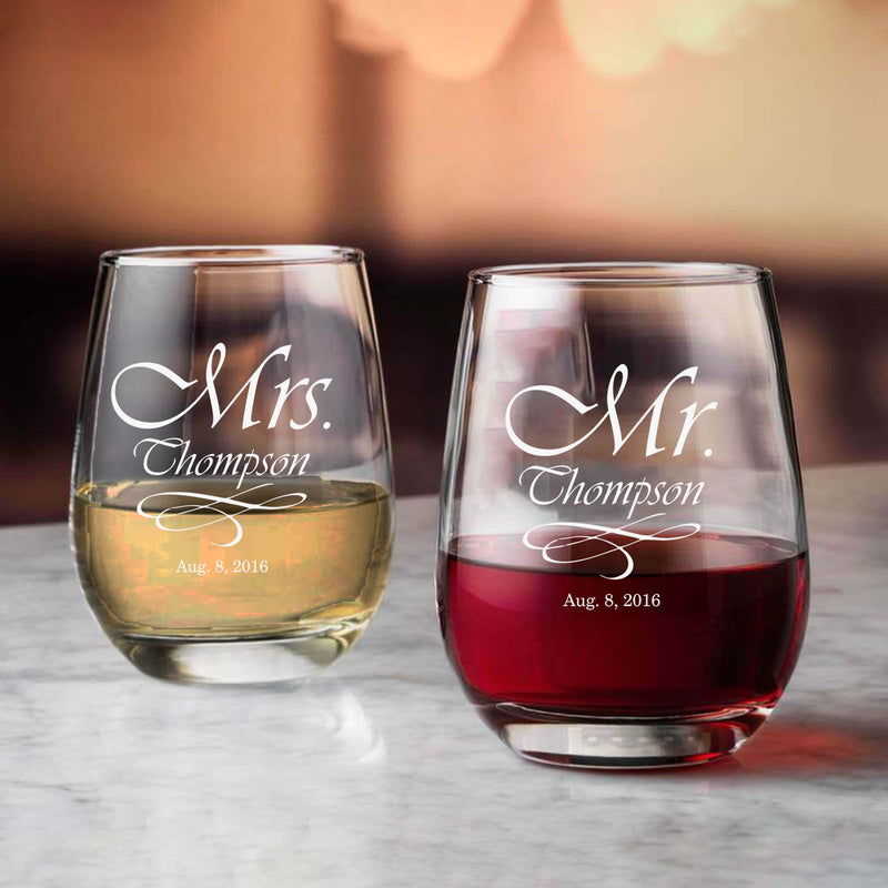 Customized Mr. & Mrs. Last Name & Date Glasses