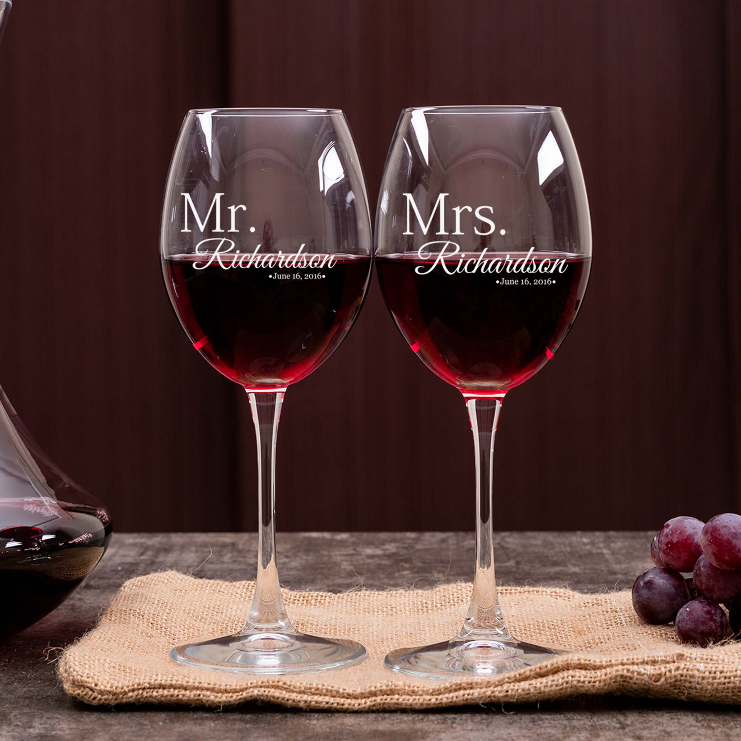 Customized Mr. & Mrs. Cursive Name & Mini Date Glasses