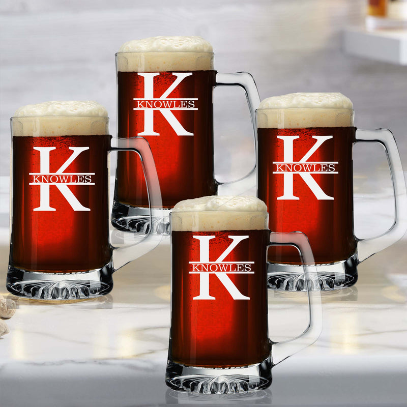 Personalized Initial with Last Name Beer Mug Set