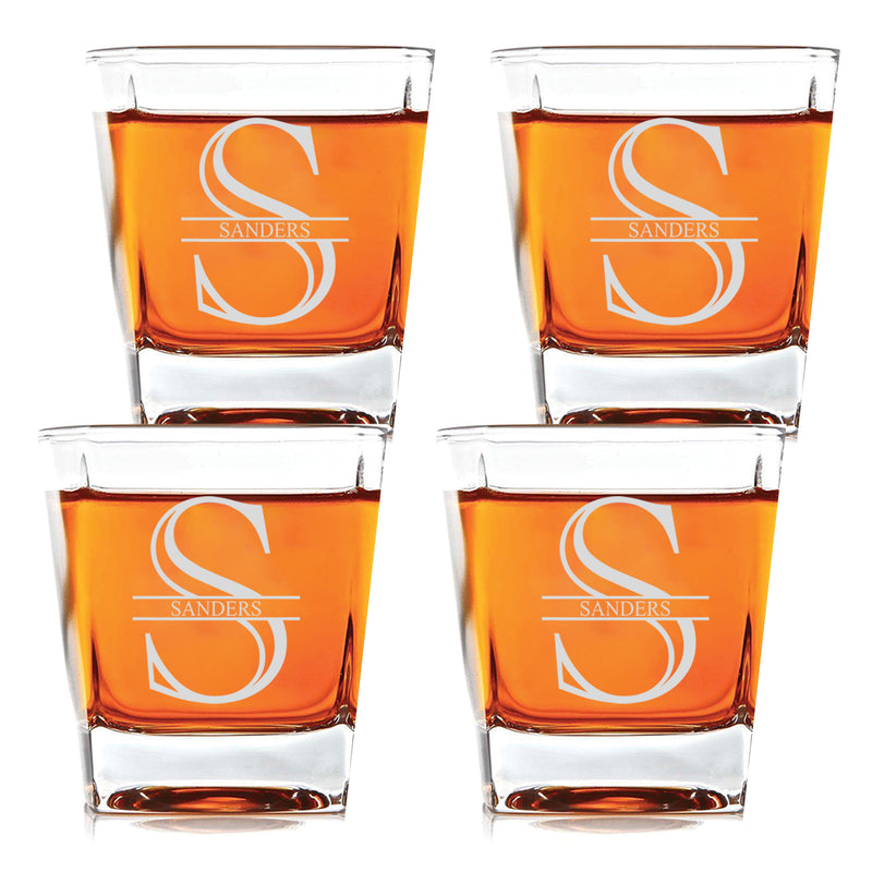 Customized Initial & Name Scotch Glass Set of 4