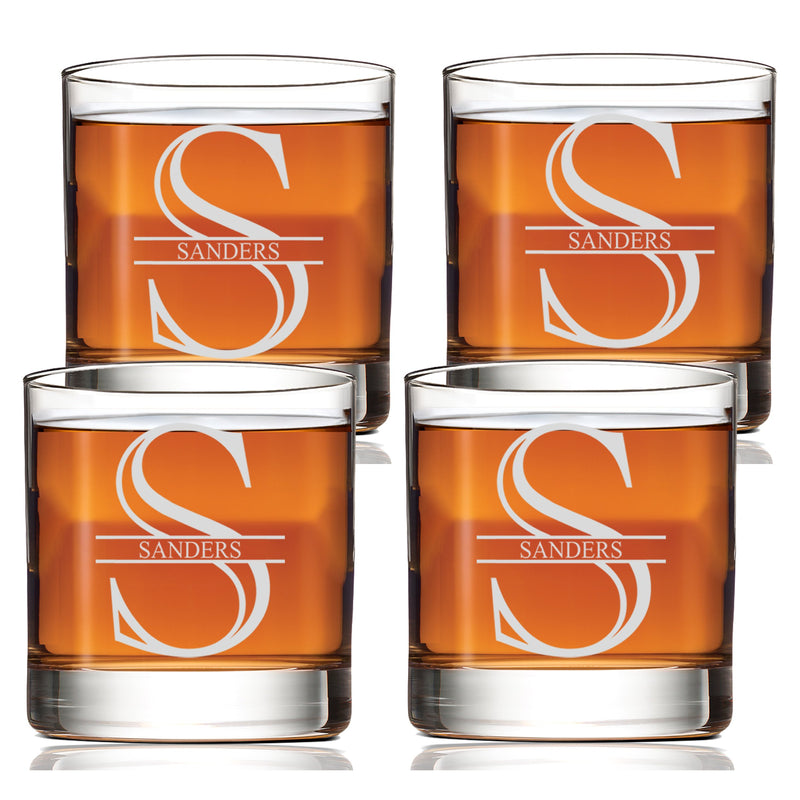 Personalized Initial & Name Scotch Glass Set of 4