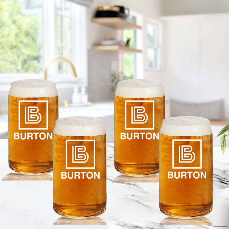 Squared Initial & Name Etched Beer Glass Set