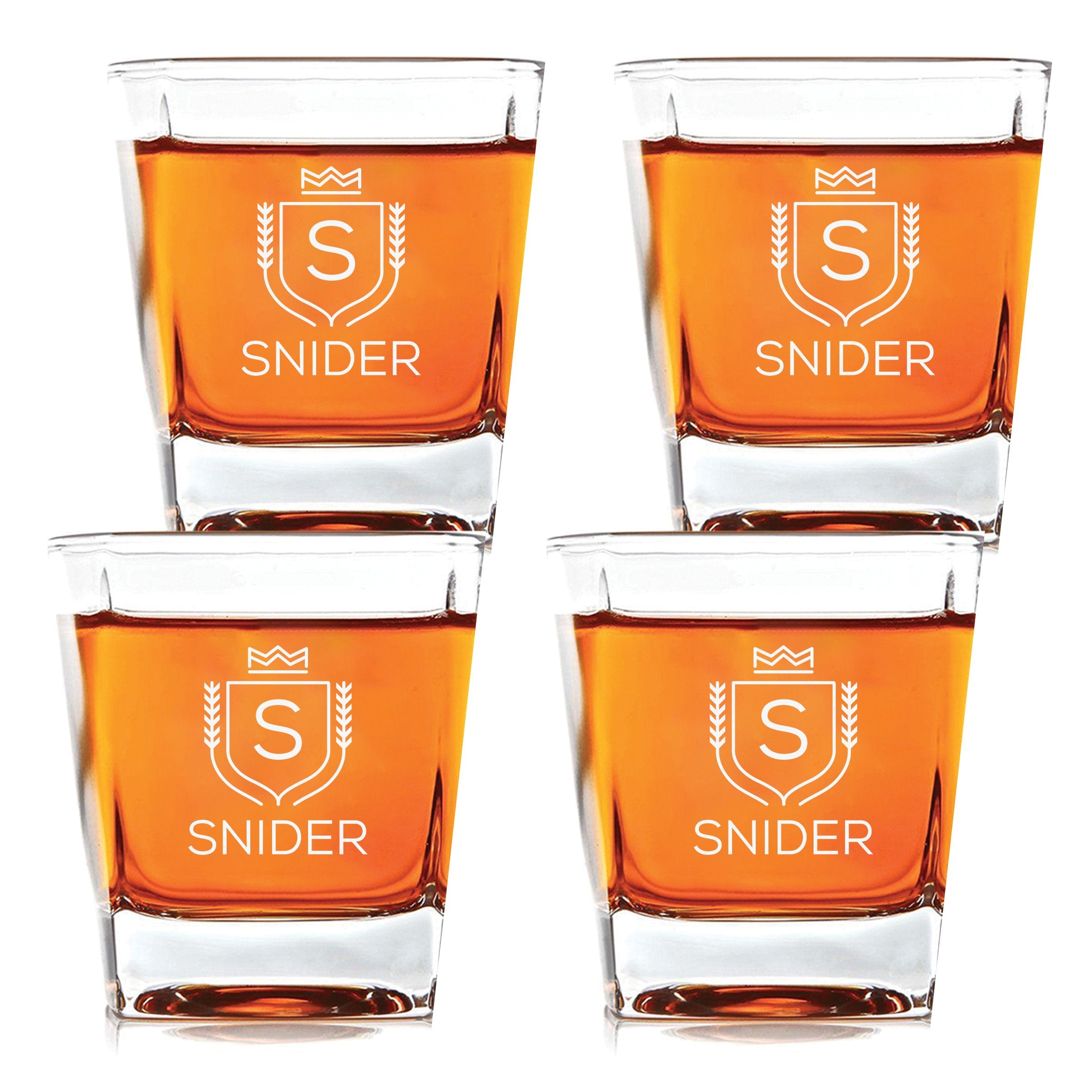 Personalized Crown Scotch Glass Set of 4