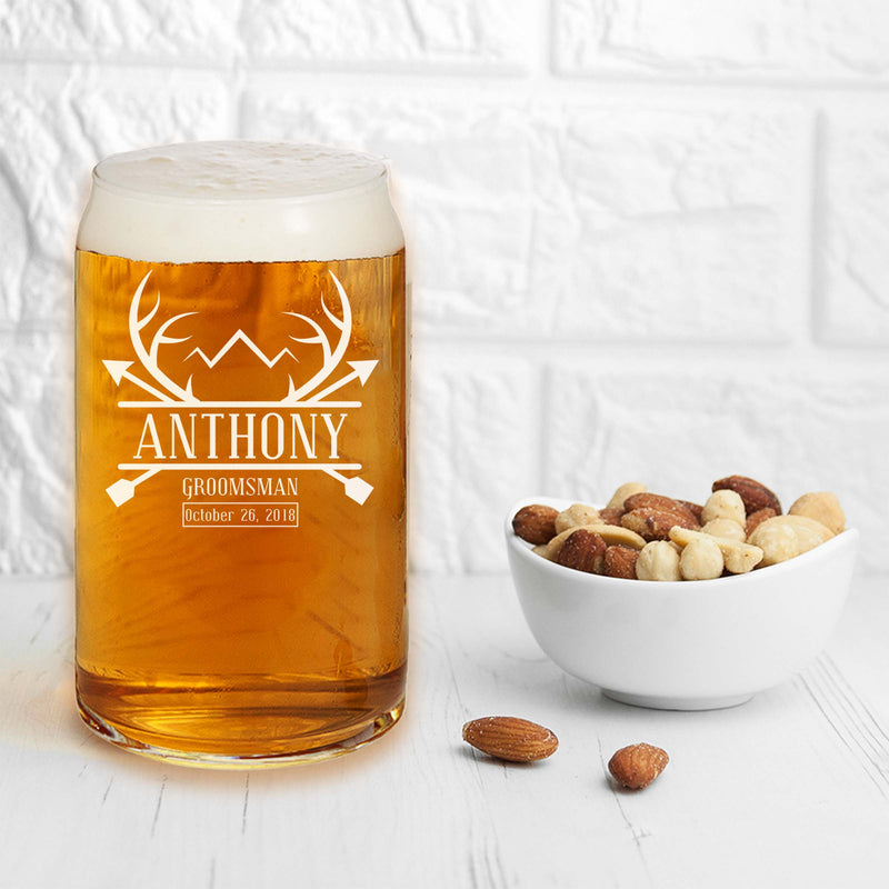 Customized Antlers Groomsmen Beer Glass