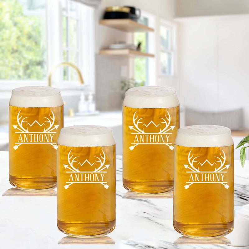 Etched Antler Beer Glasses Gift Set