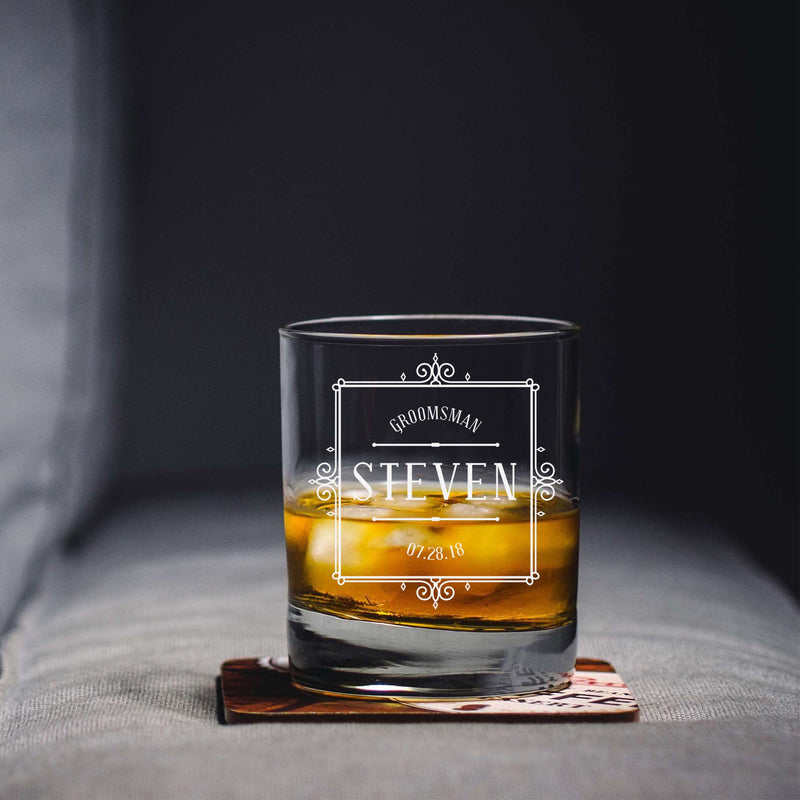 Elegant Square Groomsman Personalized Scotch Glass