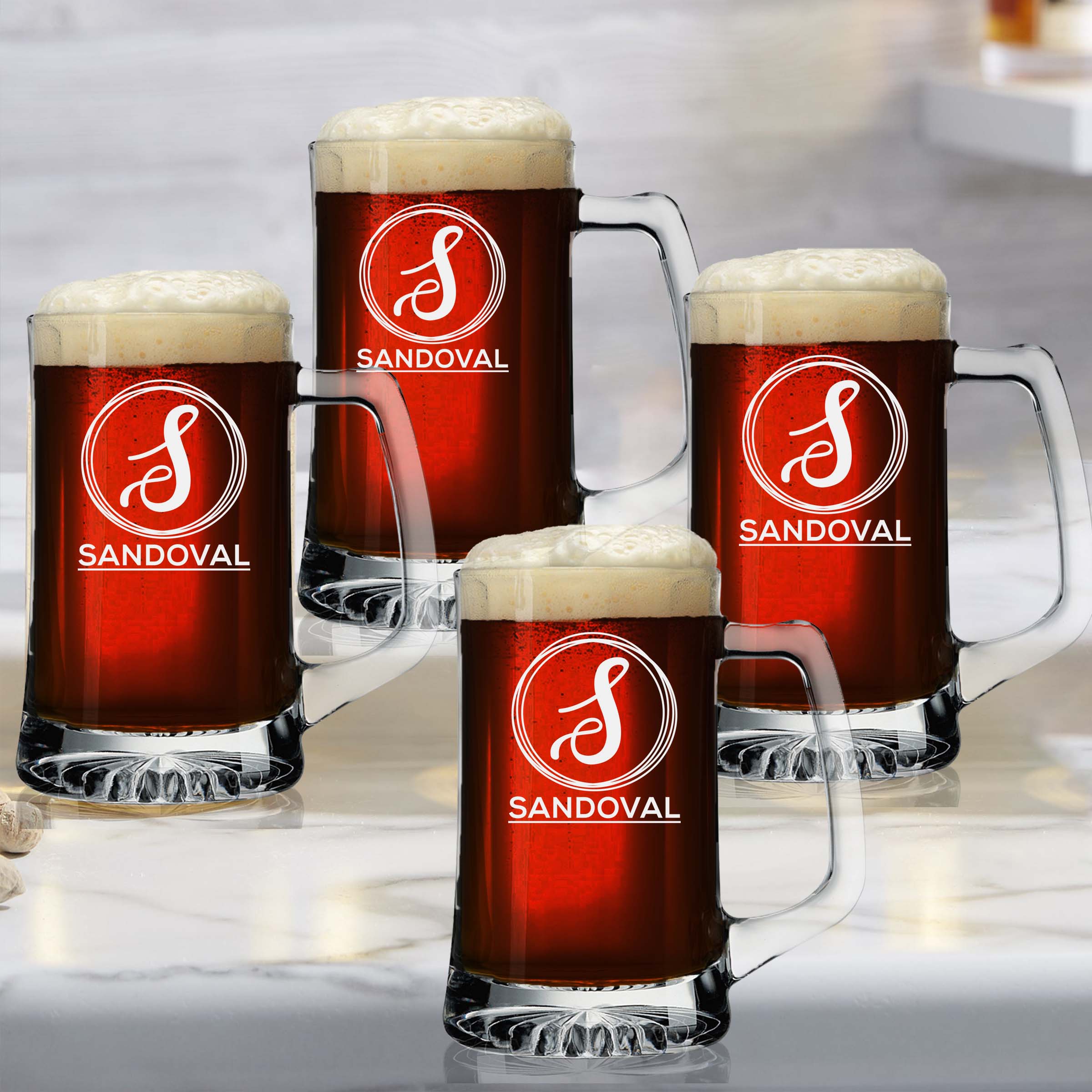 Personalized Circle Initial and Name Beer Mug Set