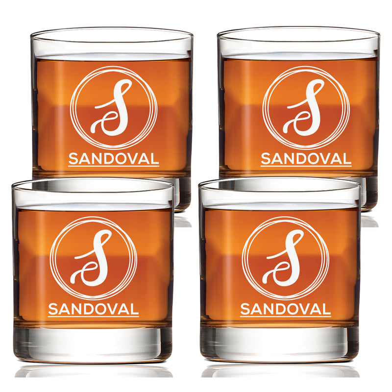 Customized Monogram Scotch Glass Set of 4
