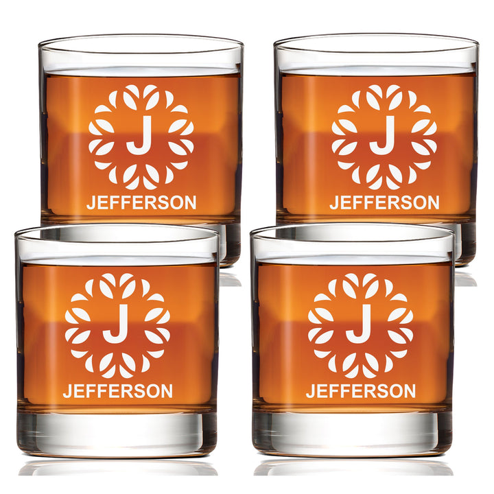 Personalized Unique Initial & Name Scotch Glass Set of 4