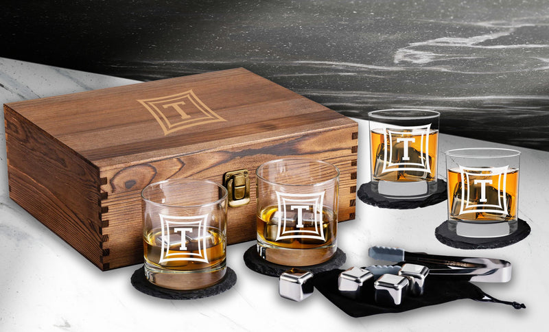 Etched Simple Initial Scotch Box Gift Set