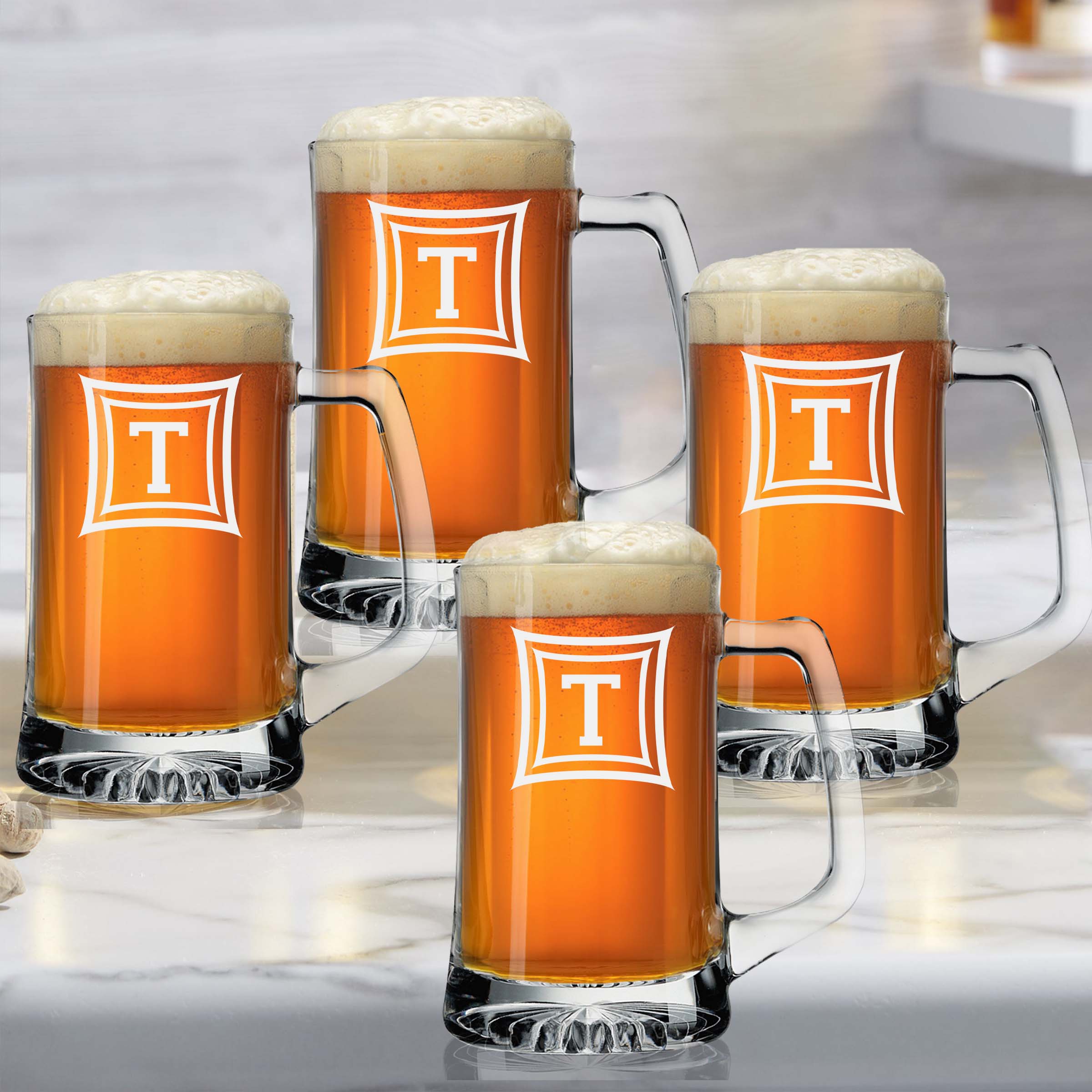 Personalized Square Initial Design Beer Mug Set