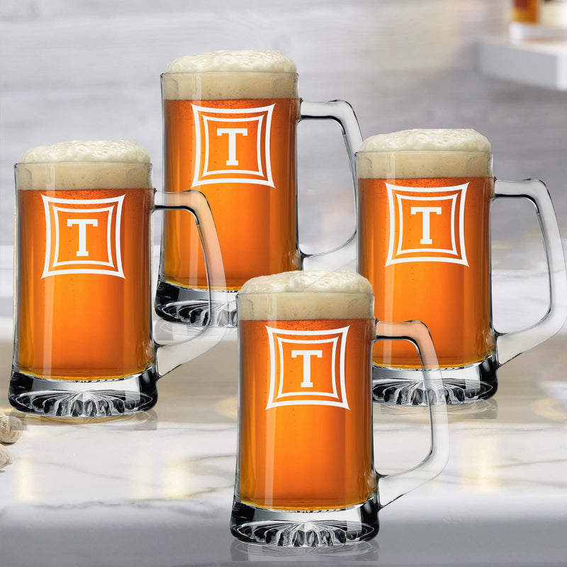 Personalized Square Initial Design Beer Mug Set