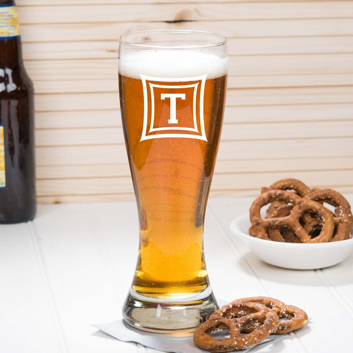 Personalized Two Squares Single Beer Glass