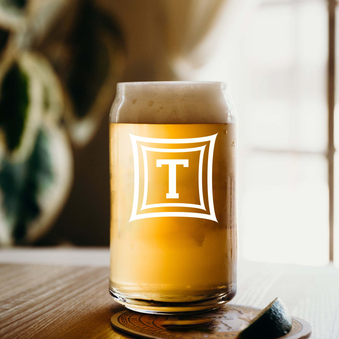 Personalized Two Squares Single Beer Glass