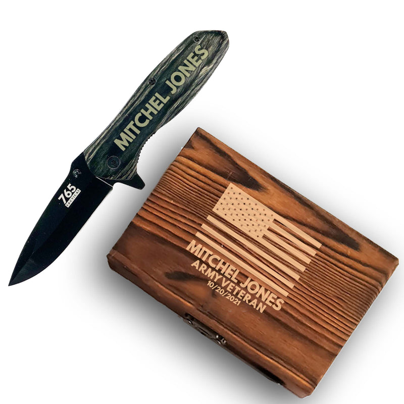 Personalized Flag Pocket Knife and Box Option